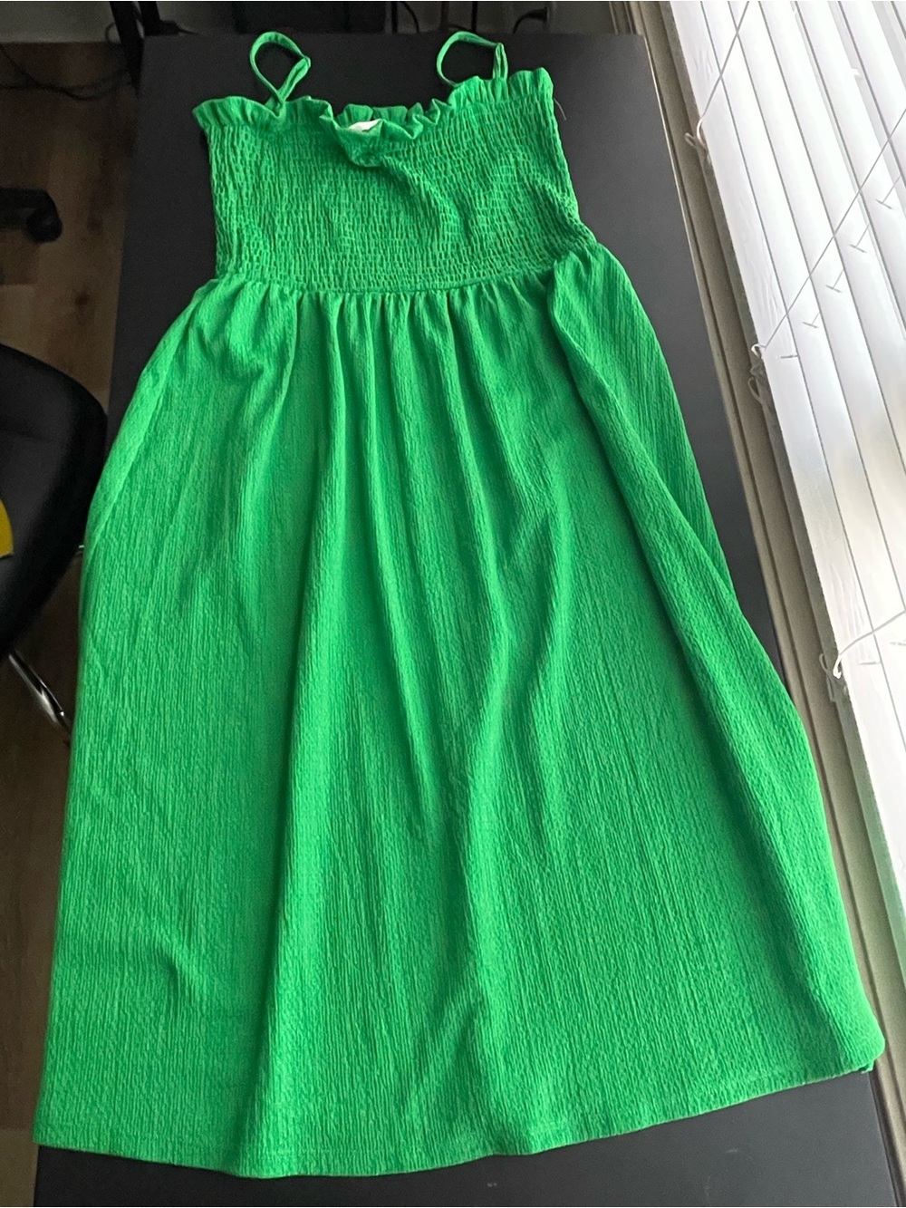 H&M Bright Green Smocked Sundress with Thin Straps